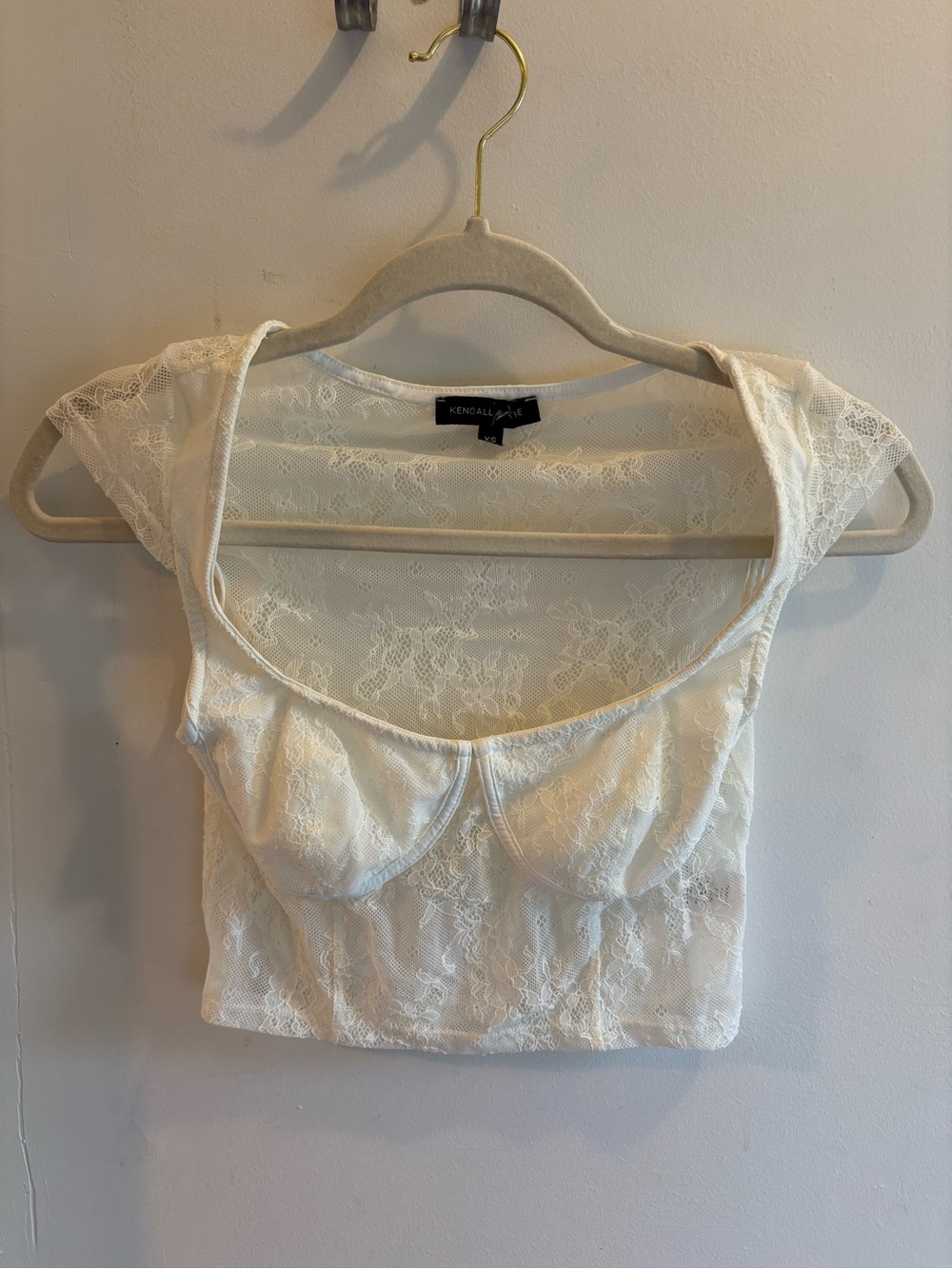 Kendall & Kylie Ivory Lace Bustier Crop Top